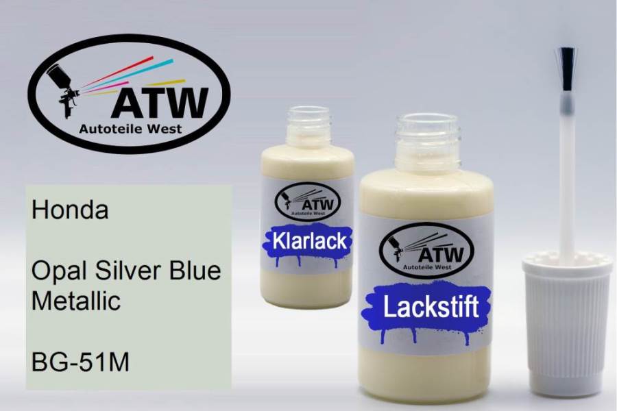 Honda, Opal Silver Blue Metallic, BG-51M: 20ml Lackstift + 20ml Klarlack - Set, von ATW Autoteile West.